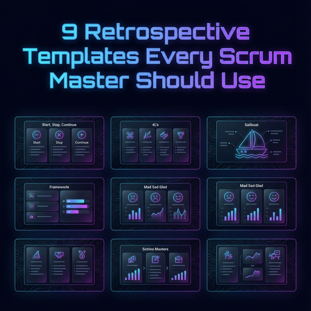 Scrum Master facilitating a retrospective using various digital templates